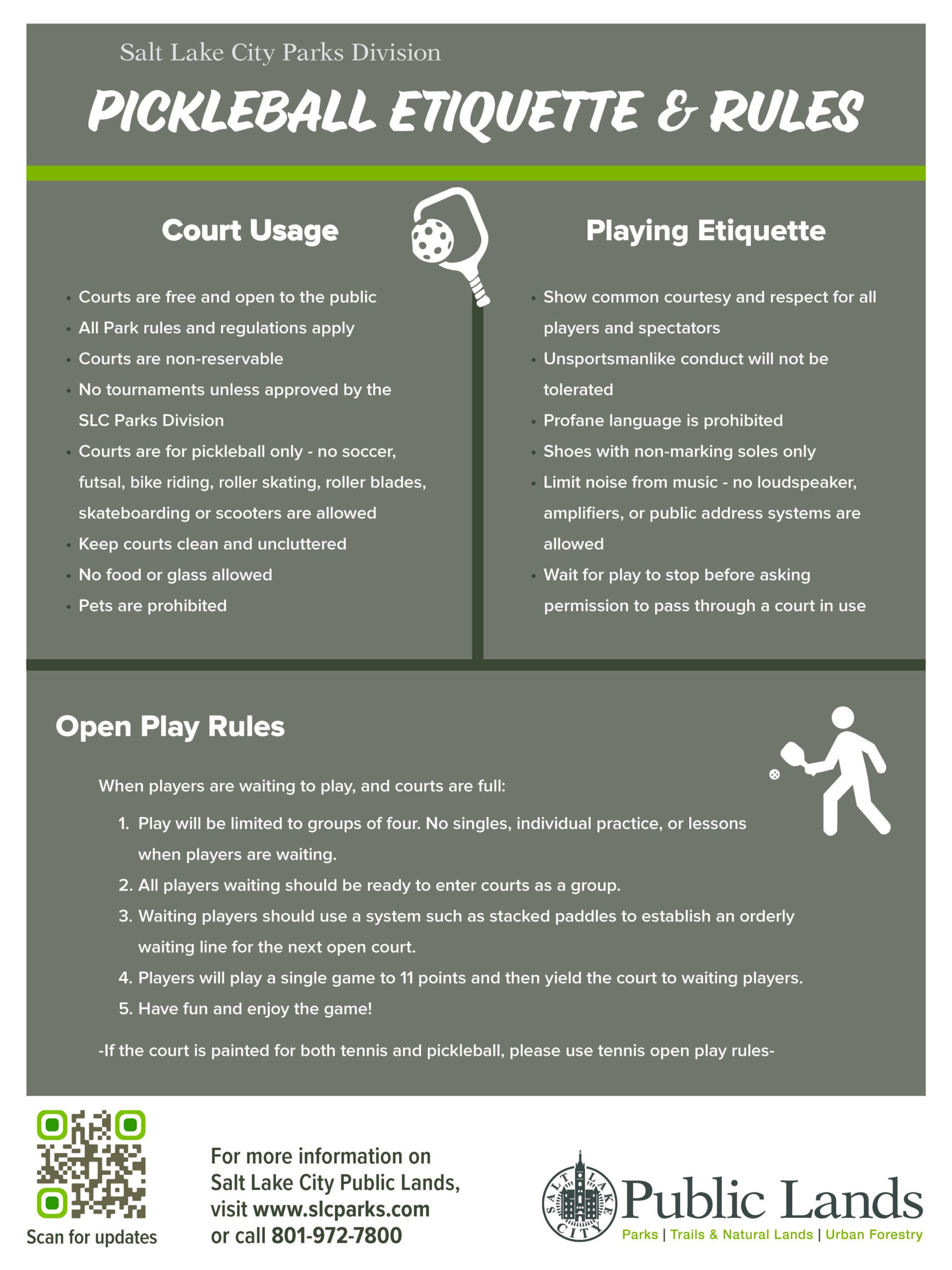 Pickleball and Tennis Rules Public Lands Department