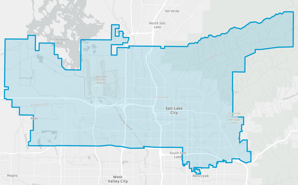 Un mapa de los límites de Salt Lake City.